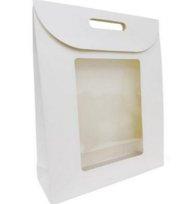שקית נייר קלאפה עם חלון – לבן 33*24*8 (48 יח')